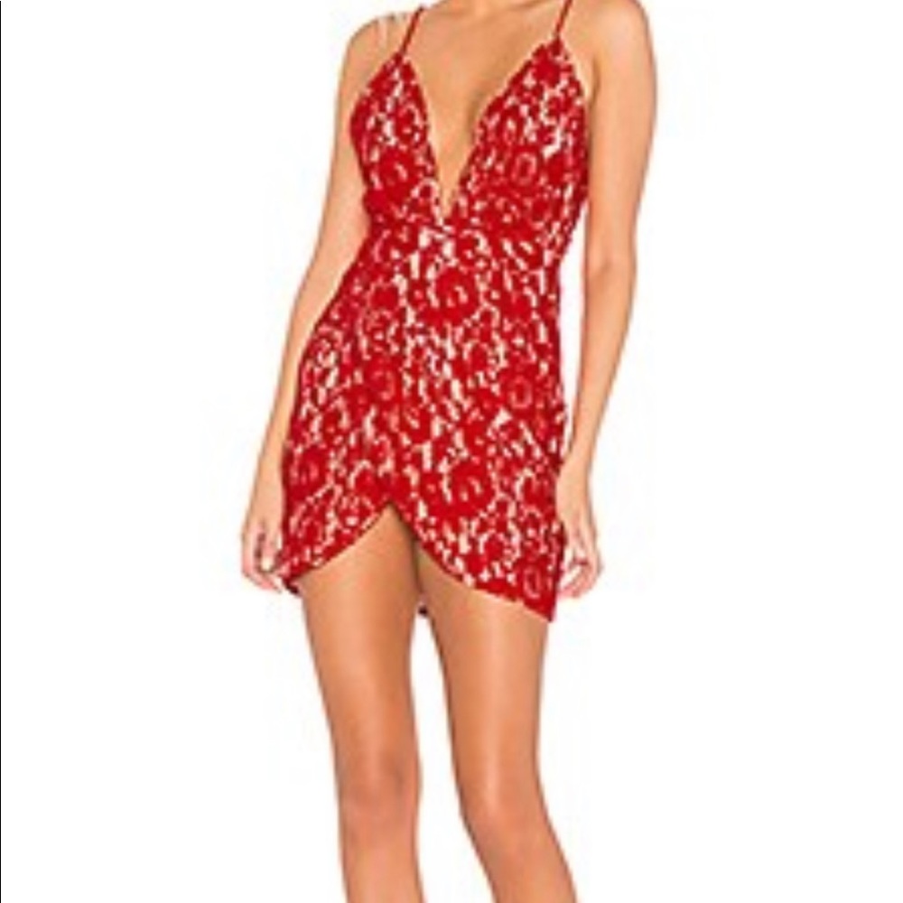 REVOLVE By the way Vivian Deep V mini red lace dress